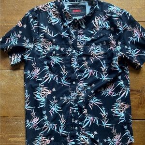 Casual Black Floral Button Down Shirt